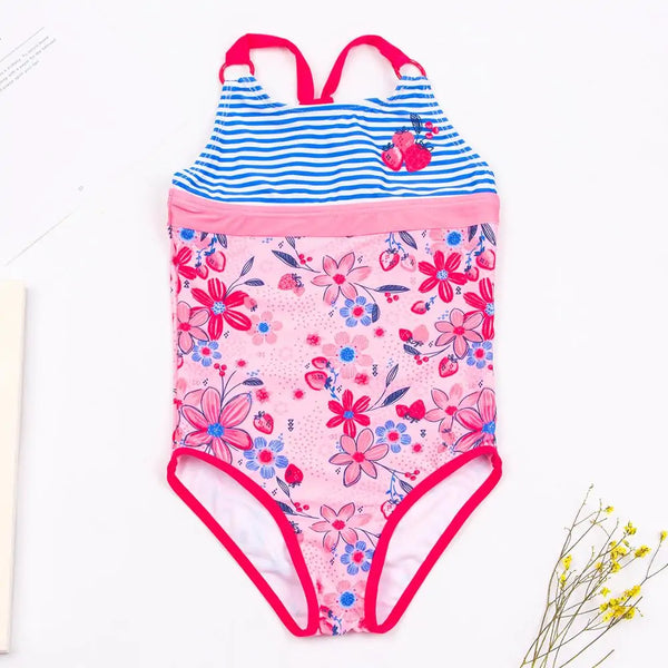 Glittering Embroidery Kids One Piece Swimsuit