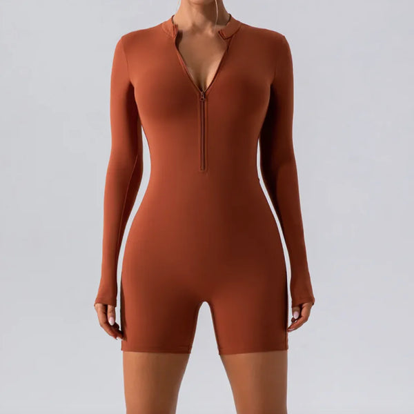 Long-Sleeve Zippered One-Piece Dance Suit