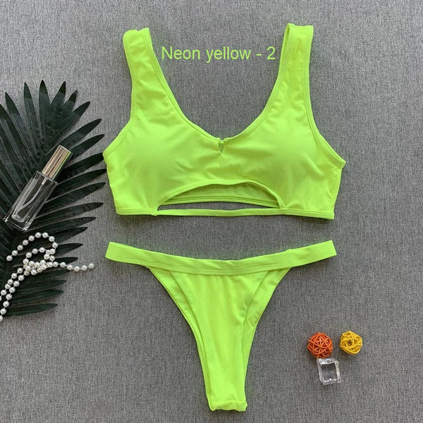 Sexy Plain Bandeau Bikini Swimsuit Bathing Suit Bikini Sexy Neon Green Bikini Swimsuit