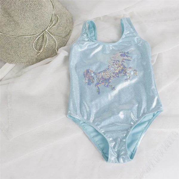 Glittering Embroidery Kids One Piece Swimsuit