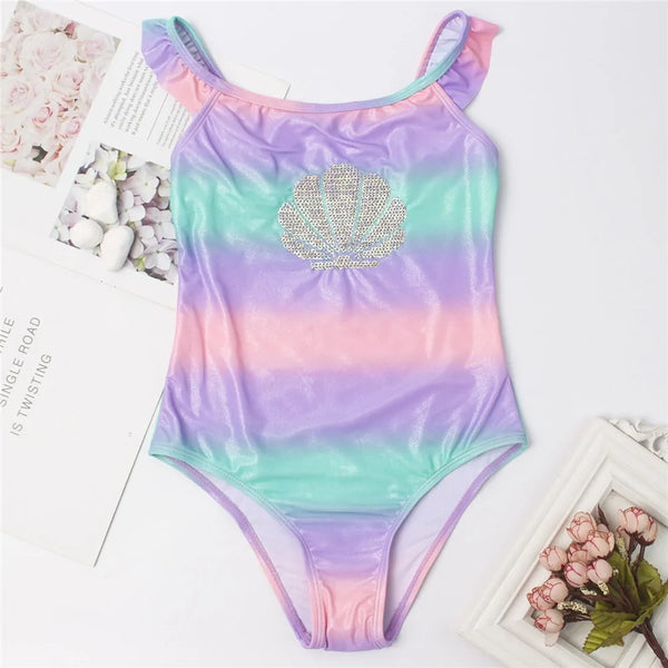 Glittering Embroidery Kids One Piece Swimsuit