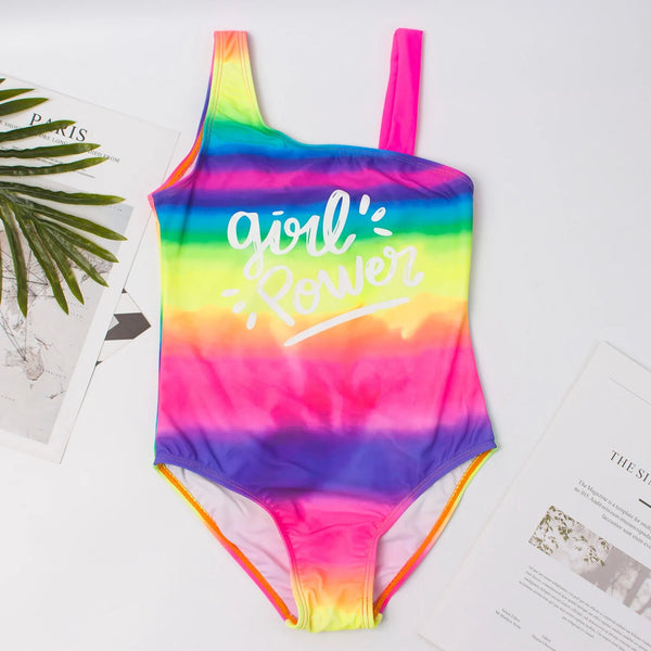 Glittering Embroidery Kids One Piece Swimsuit