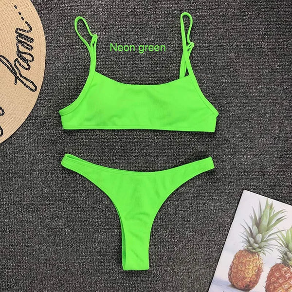 Sexy Plain Bandeau Bikini Swimsuit Bathing Suit Bikini Sexy Neon Green Bikini Swimsuit