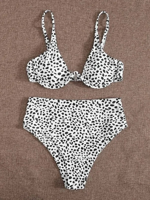 Leopard Print Cut Out Underwire High Waist Bikini