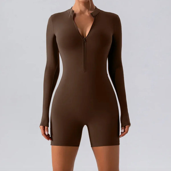 Long-Sleeve Zippered One-Piece Dance Suit